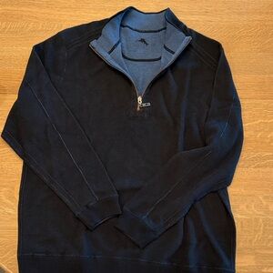 Tommy Bahama Men's Black/Blue Reversible quarter Zip-Up Sweater